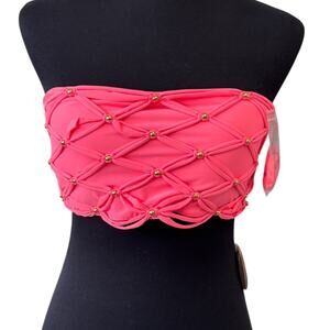 New PQ Women's Gelato Pink Brynn Beaded Bandeau Bikini Top Size D
